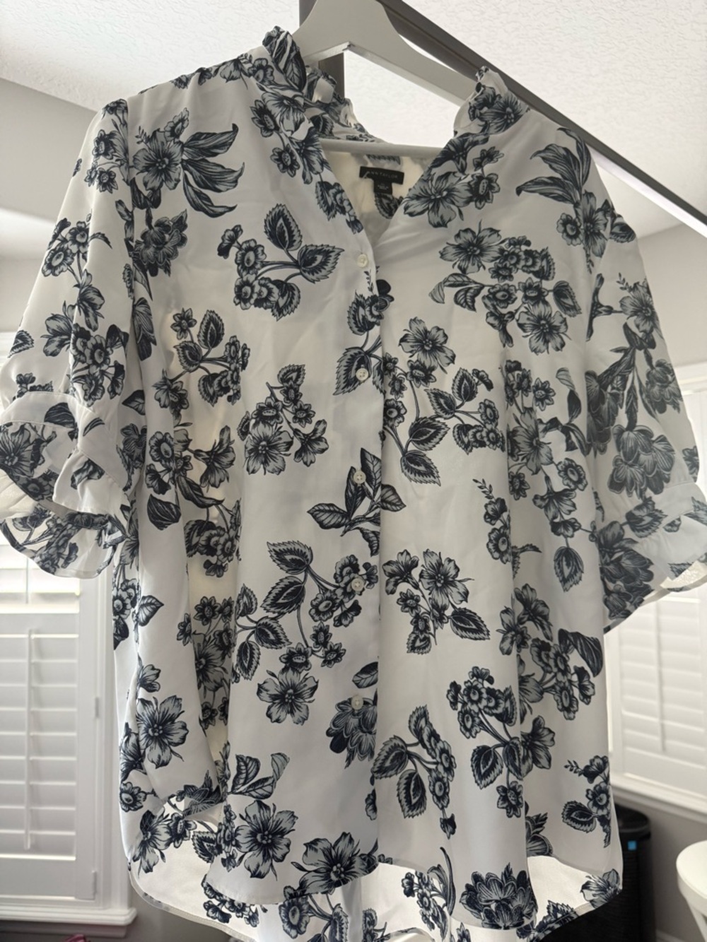 Ann Taylor White Blouse with Navy Floral Print